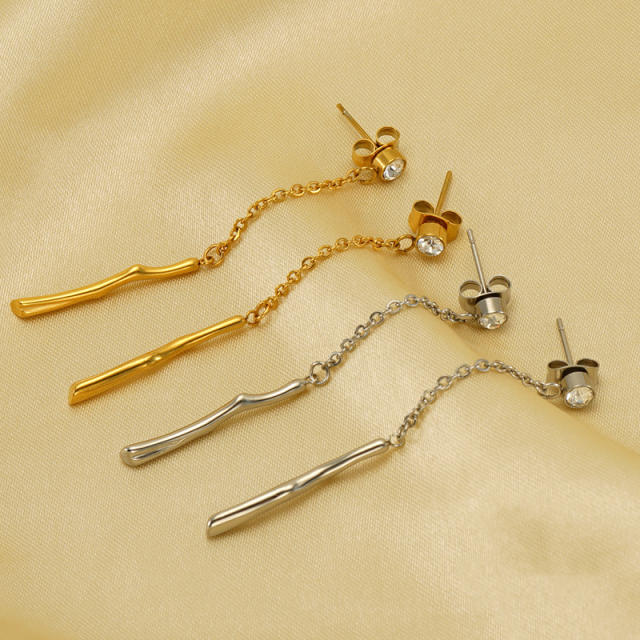 INS bamboo pendant stainless steel earrings
