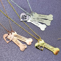 Pet lovers custom engrave name stainless steel necklace