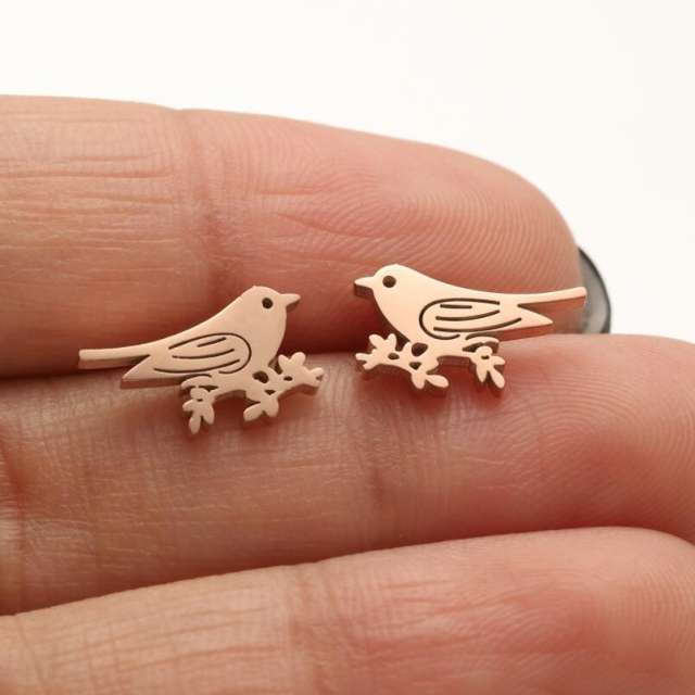 Hiphop cute birds deer animal cheap price stainless steel studs earrings