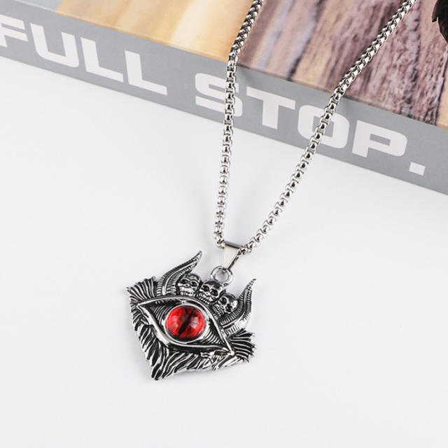 Hiphop colorful evil eye pendant stainless steel chain necklace for men