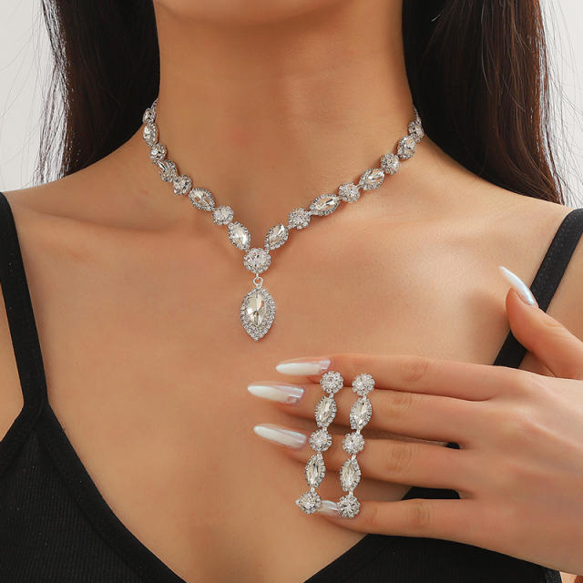 Delicate pave setting cubic zircon copper necklace set