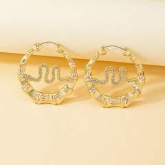 Personality gold color diamond snake alloy bamboo earrings