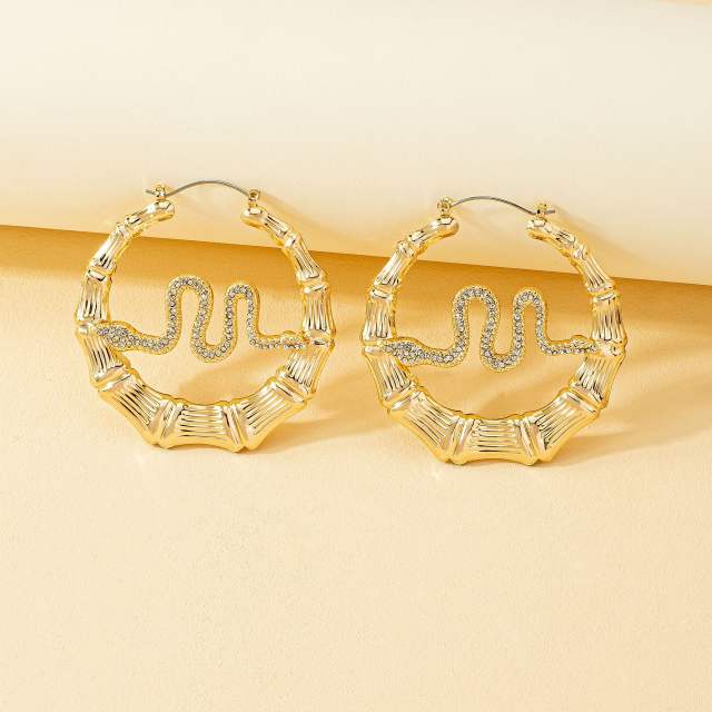 Personality gold color diamond snake alloy bamboo earrings