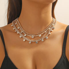 Delicate pave setting cubic zircon layer choker