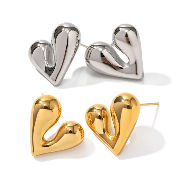 18KG chunky heart stainless steel earrings
