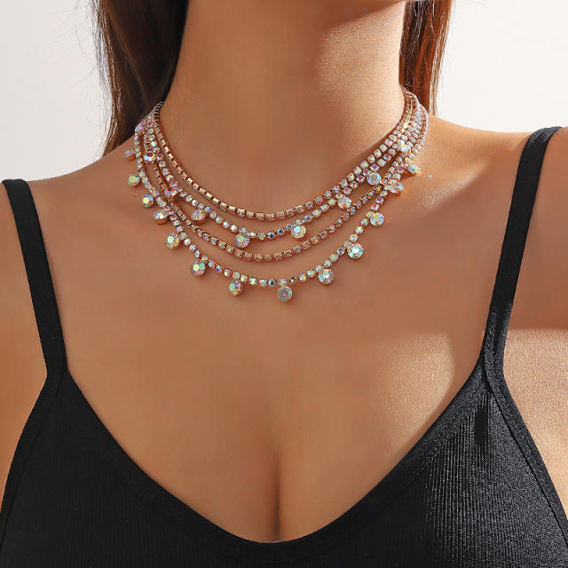 Delicate pave setting cubic zircon layer choker