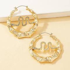Personality gold color diamond snake alloy bamboo earrings