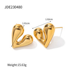 18KG chunky heart stainless steel earrings