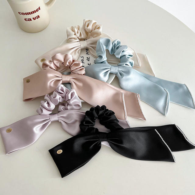 Sweet plain color satin bow scrunchies