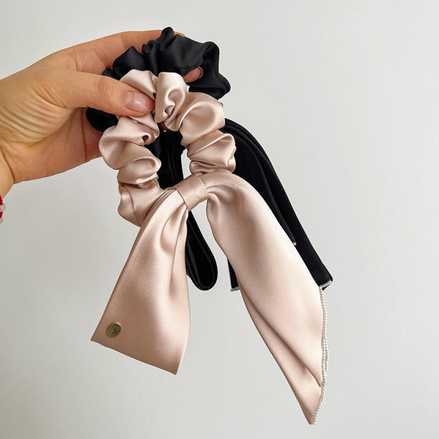 Sweet plain color satin bow scrunchies