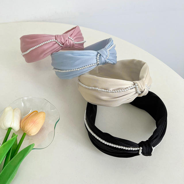 Korean fashion pearl bead chain knotted headband