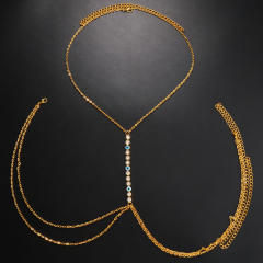 Delicate diamond evil eye chest chain bodychain