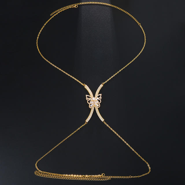 Delicate cubic zircon butterfly chest support body chain