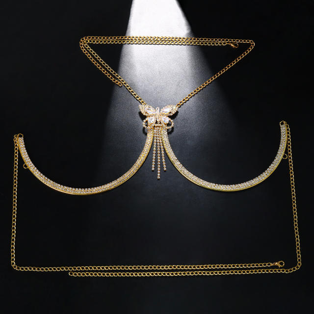 Delicate diamond butterfly chest chain bodychain