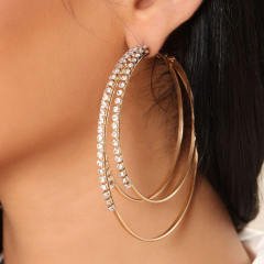 Chunky layer hoop diamond earrings