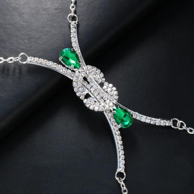 Green color glass crystal diamond chest chain bodychain