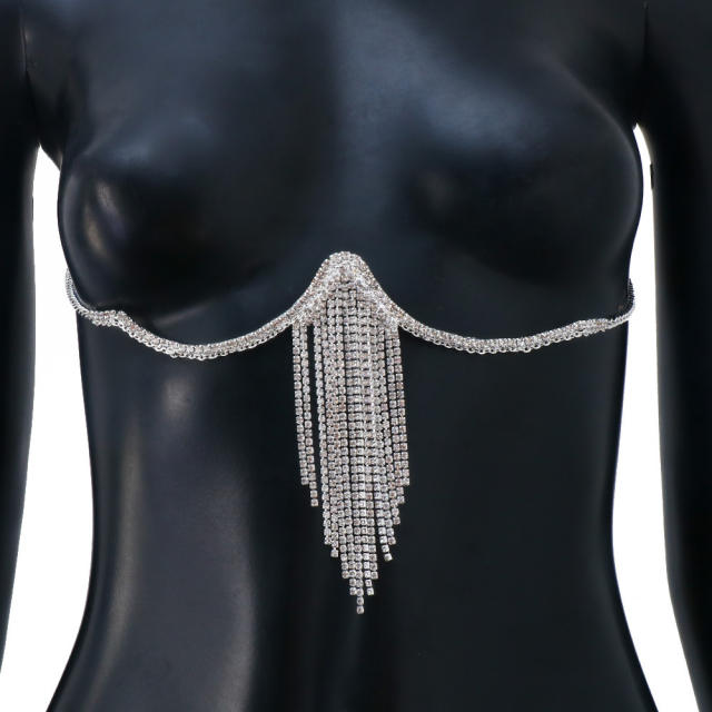 Sexy diamond tassel chest chain bodychain