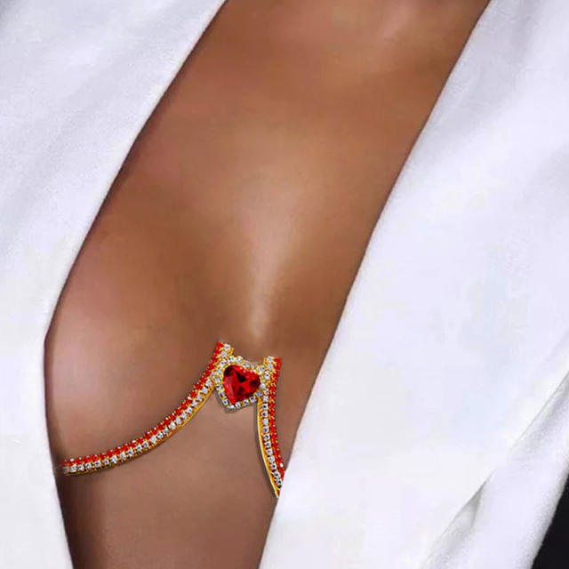 Sexy ruby crystal heart diamond chest support body chain