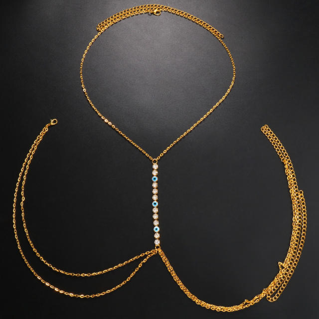 Delicate diamond evil eye chest chain bodychain