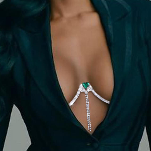 Delicate diamond heart sexy chest chain body chain