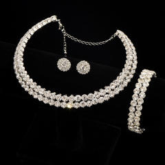 Luxury full diamond two layer choker studs earrings set