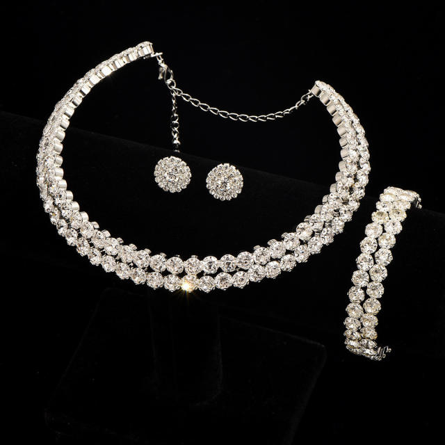 Luxury full diamond two layer choker studs earrings set