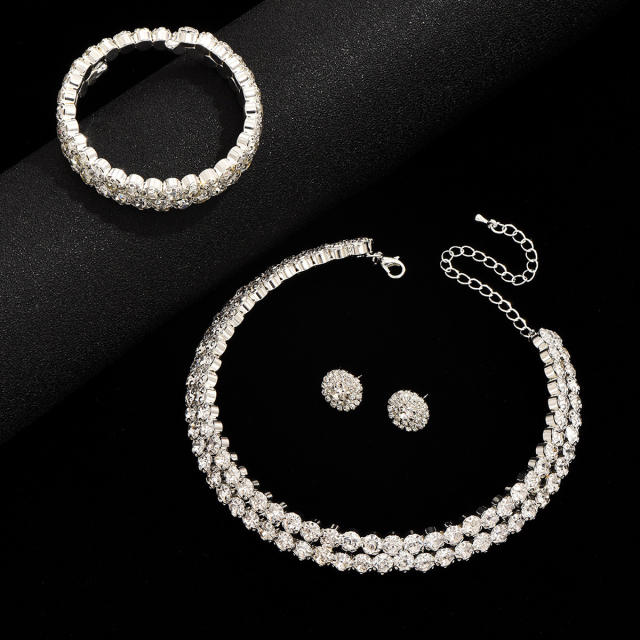 Luxury full diamond two layer choker studs earrings set