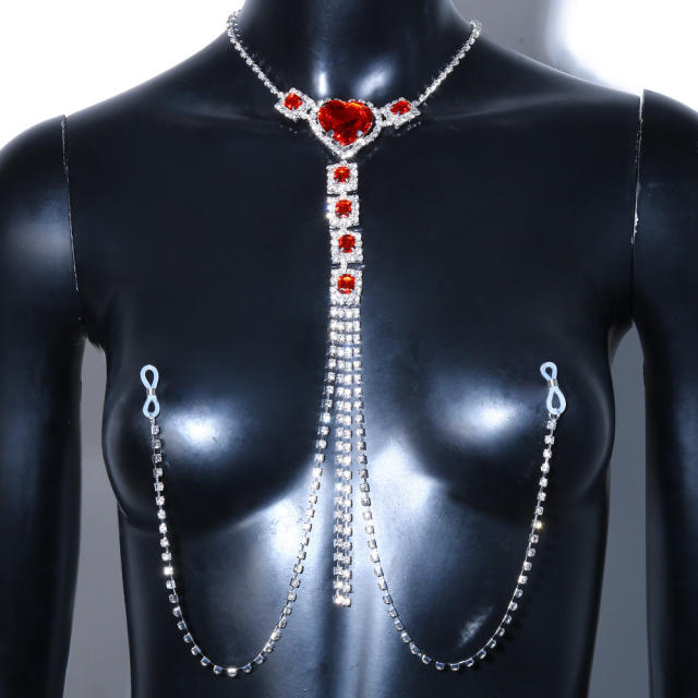 Sexy ruby crystal diamond tassel bodychain