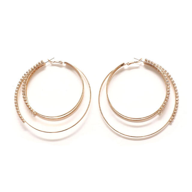 Chunky layer hoop diamond earrings