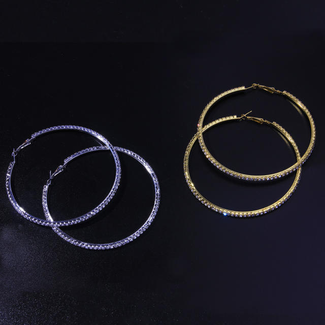 Large size color diamond hoop earrings