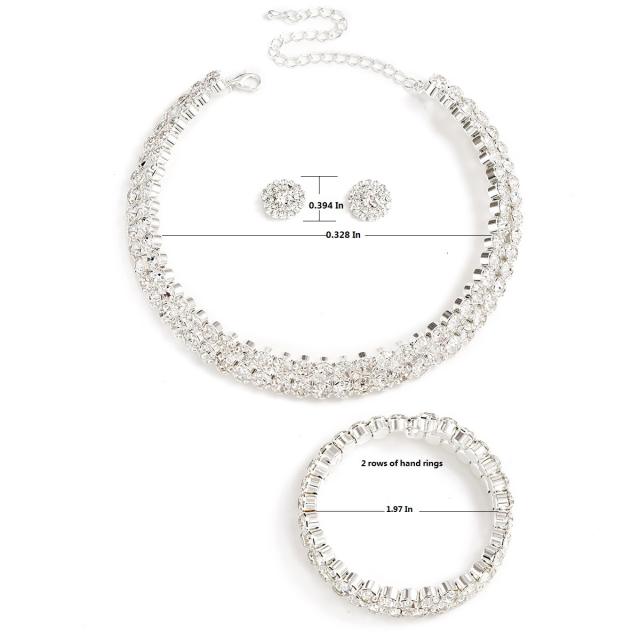 Luxury full diamond two layer choker studs earrings set