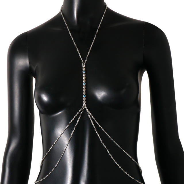 Delicate diamond evil eye chest chain bodychain