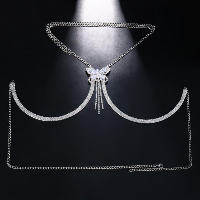 Delicate diamond butterfly chest chain bodychain