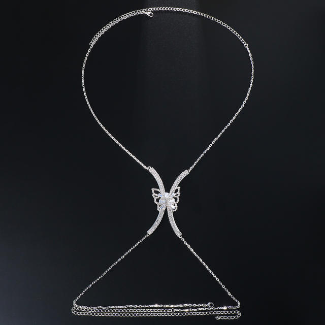 Delicate cubic zircon butterfly chest support body chain