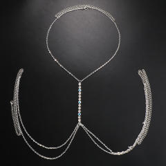 Delicate diamond evil eye chest chain bodychain