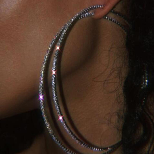 Large size color diamond hoop earrings