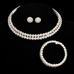 Luxury full diamond two layer choker studs earrings set