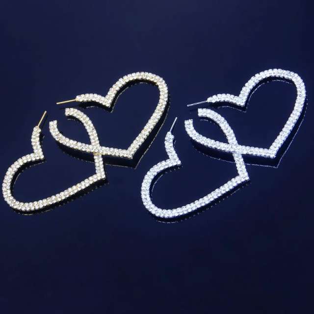 Chunky diamond heart hoop earrings