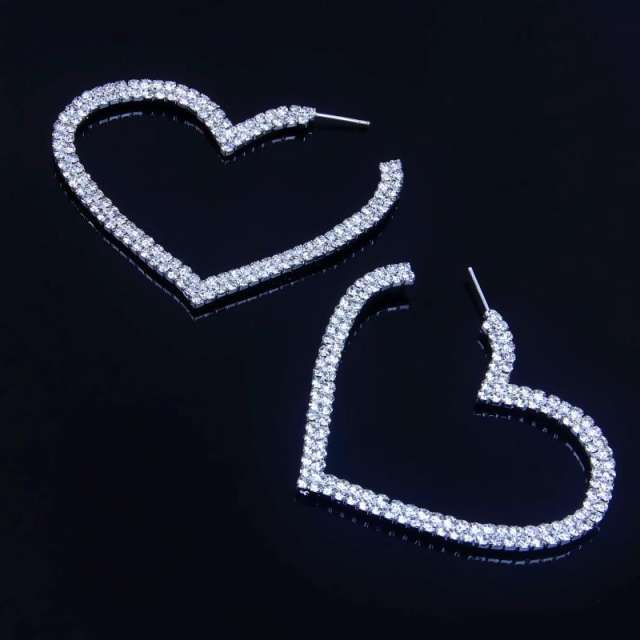 Chunky diamond heart hoop earrings