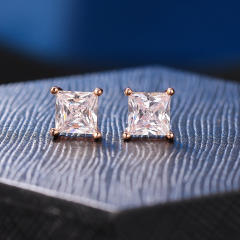 Hiphop square shape cubic zircon ear studs for men