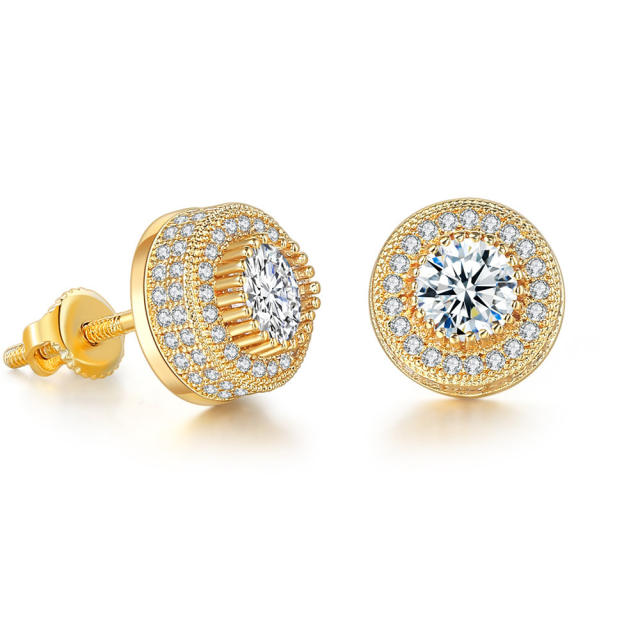 Hiphop full diamond copper studs earring for men