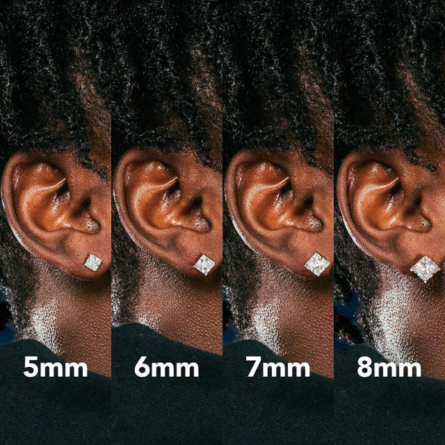 Hiphop square shape cubic zircon ear studs for men