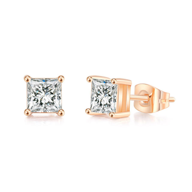 Hiphop square shape cubic zircon ear studs for men