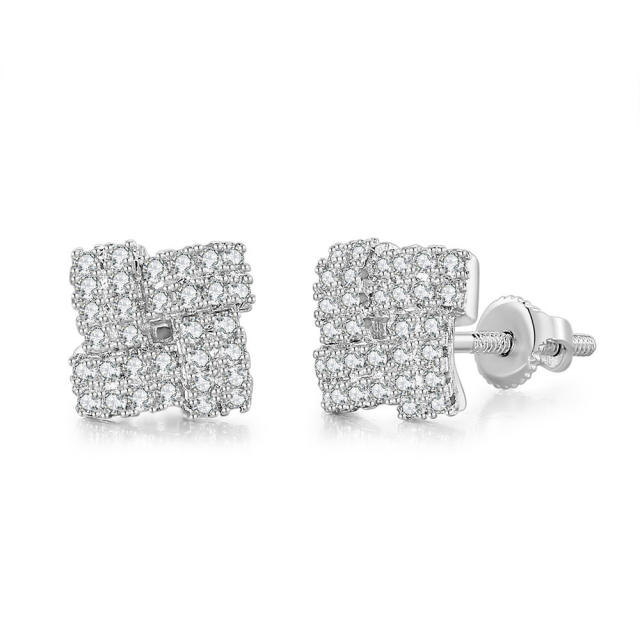 Hiphop full diamond copper studs earring for men