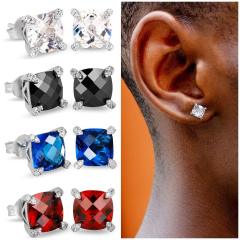 8mm hiphop colorful cubic zircon ear studs for men
