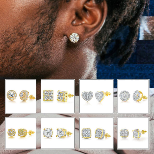 Hiphop full diamond copper studs earring for men