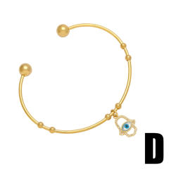 Classic evil eye hasma hand charm gold plated copper cuff bangle