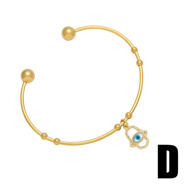 Classic evil eye hasma hand charm gold plated copper cuff bangle