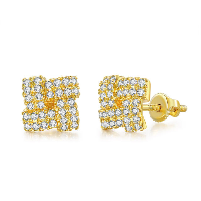Hiphop full diamond copper studs earring for men