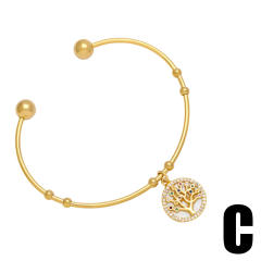 Classic evil eye hasma hand charm gold plated copper cuff bangle